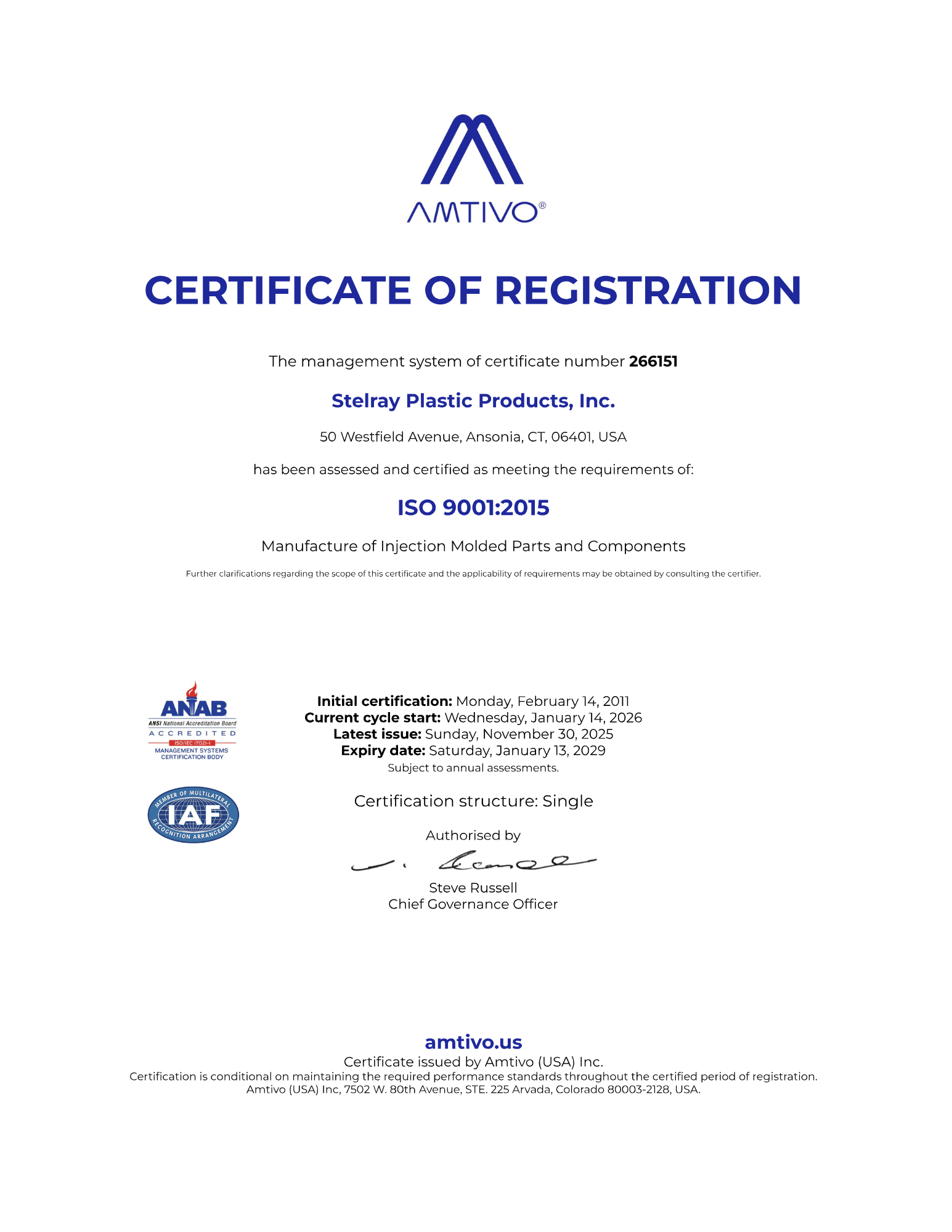 Amtivo ISO 9001 Certificate 2025